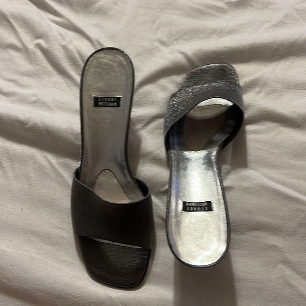 Stuart Weitzman Pewter Metallic Slides - image 2